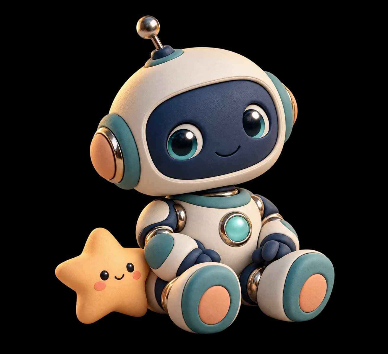 Robot amigo de arcilla satinada con detalles cromados